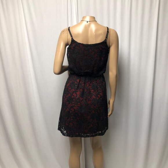 Studio Y Dress Womens Size Small Black Sequin Lace Overlay Red Lining Short NEW - Picture 4 of 8